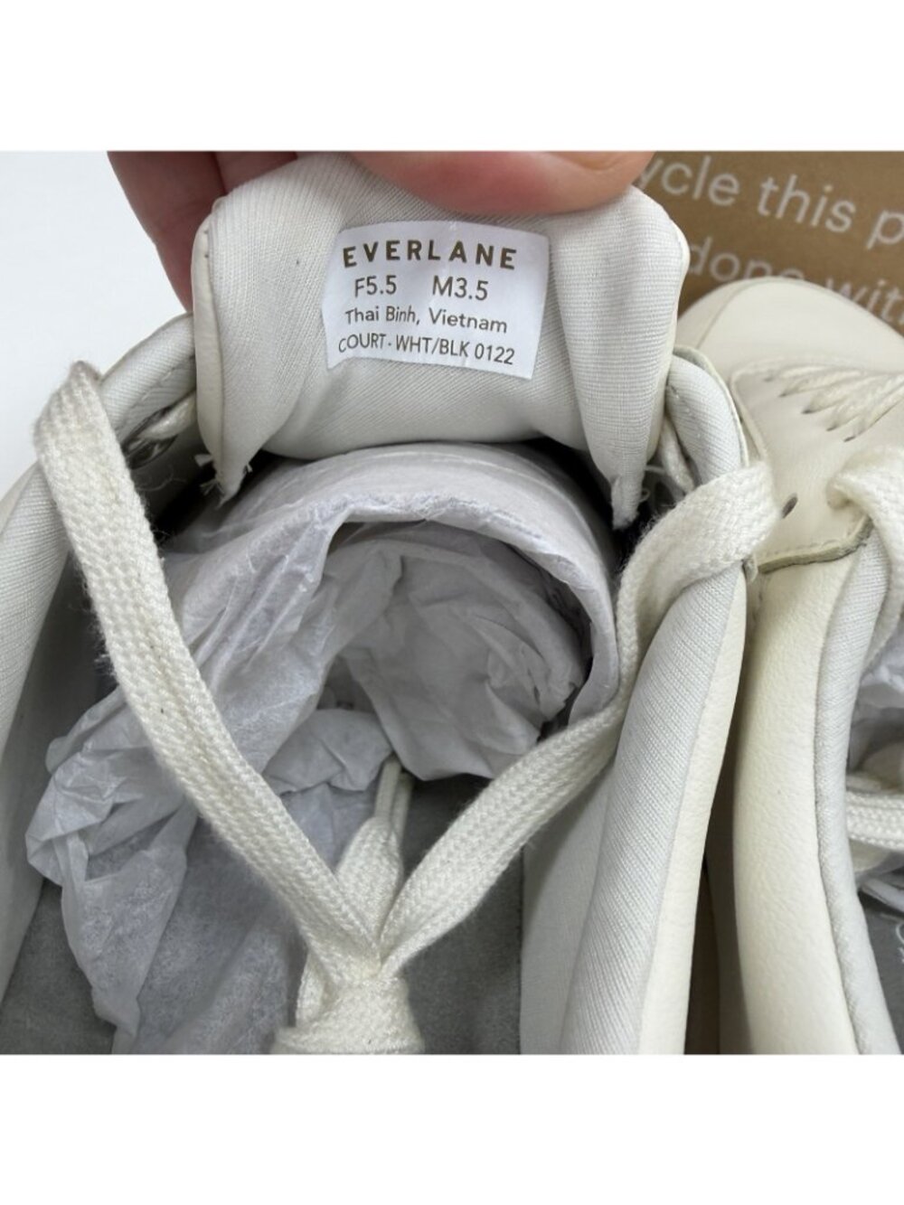 Everlane ReLeather® Court Sneaker size 5.5 Women's Lace-up Shoes White/Black - Picture 4 of 6